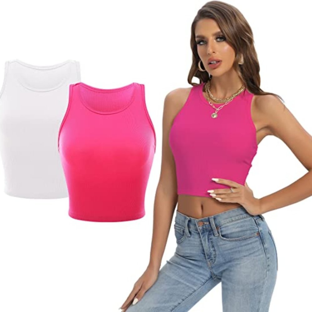 NEW 2pcs Ribbed Crop Sleeveless Tops - Size L